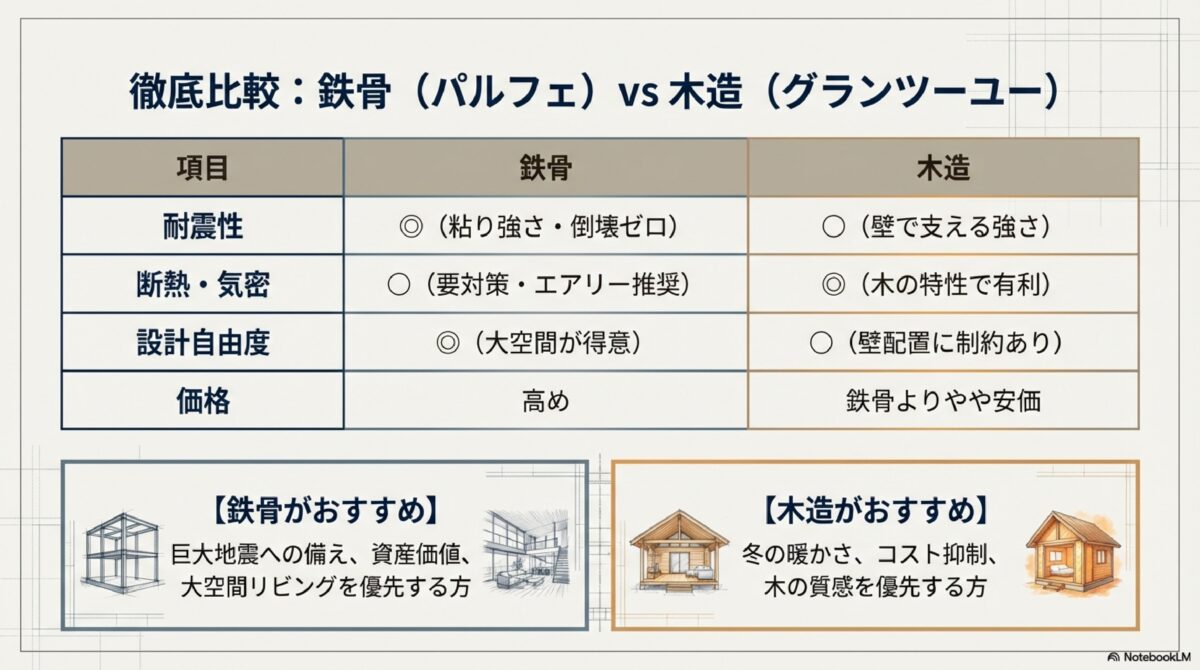 鉄骨(パルフェ)vs木造(グランツーユー)