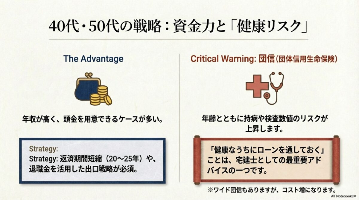 40代・50代の戦略:資金力と「健康リスク」